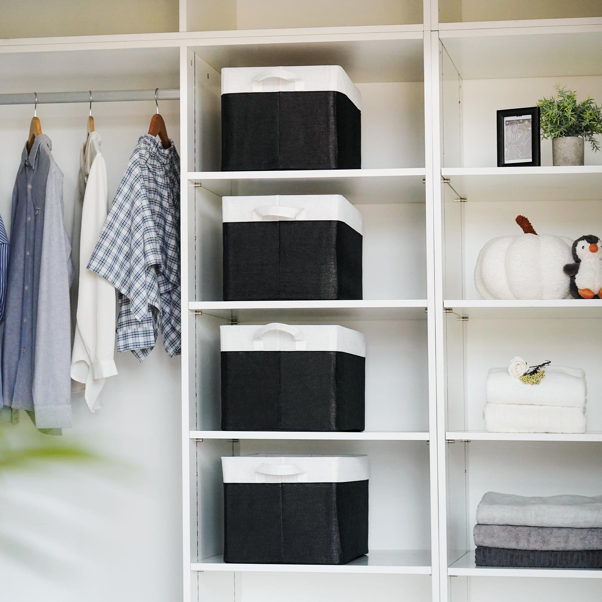 GRANNY SAYS Storage Baskets with Metal Frame, Pack of 4 Cloth Storage Boxes, Extra Large Storage Boxes Fabric, Shelf Storage Boxes, Folding Storage Boxes for Laundry Room, White Black Wardrobe Baskets 5