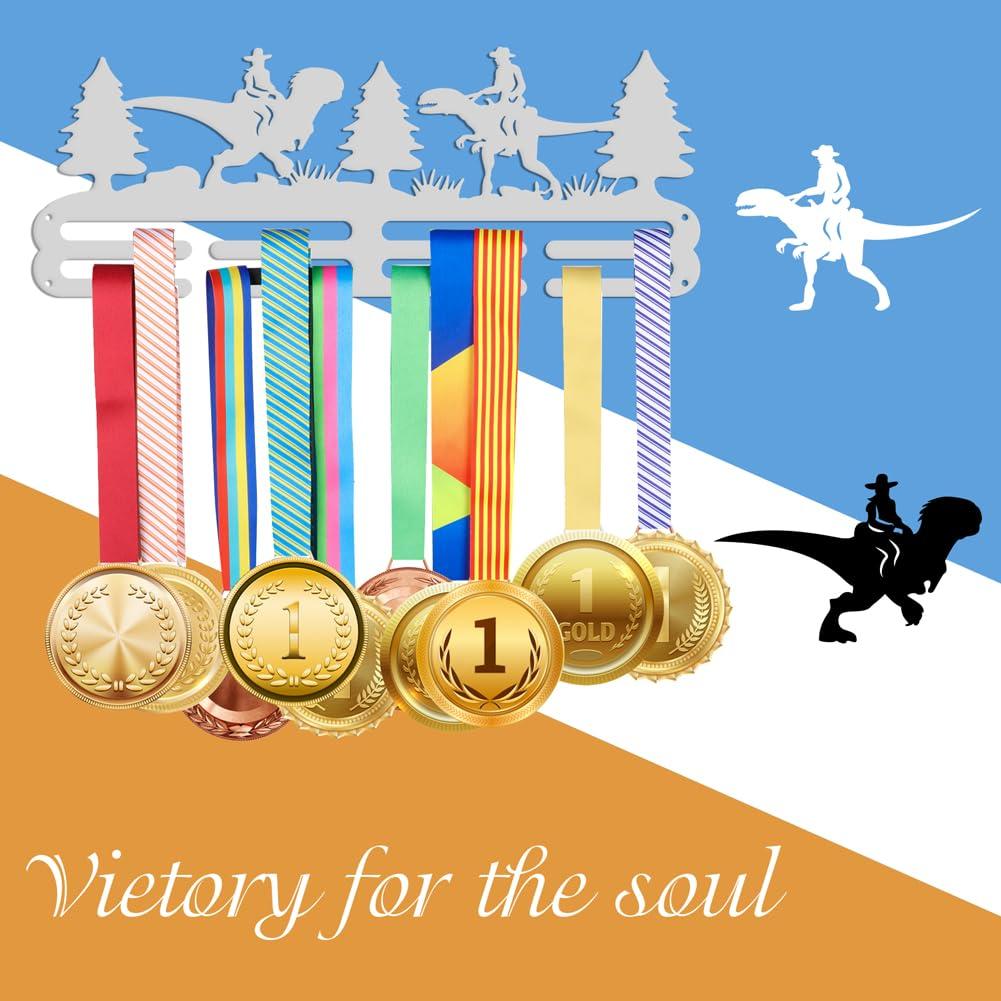 NBEADS Silver Medals Hanger Display Holder Rack, Dinosaur Cowboy Medals Display Wall Mounted Frame Medal Ribbon Holder Hooks for Competition Medal Wall Hanging Display, Mount Over 50 Medals 4