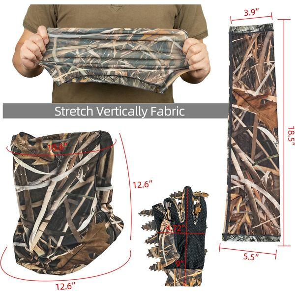 Tongcamo Duck Hunting Face Mask Gaiter Camo Gloves Leafy, Arm Sleeves for Men Women Waterfowl Tree Camouflage Turkey Hunting Blinds, 5 Pieces Hunting Accessories 4
