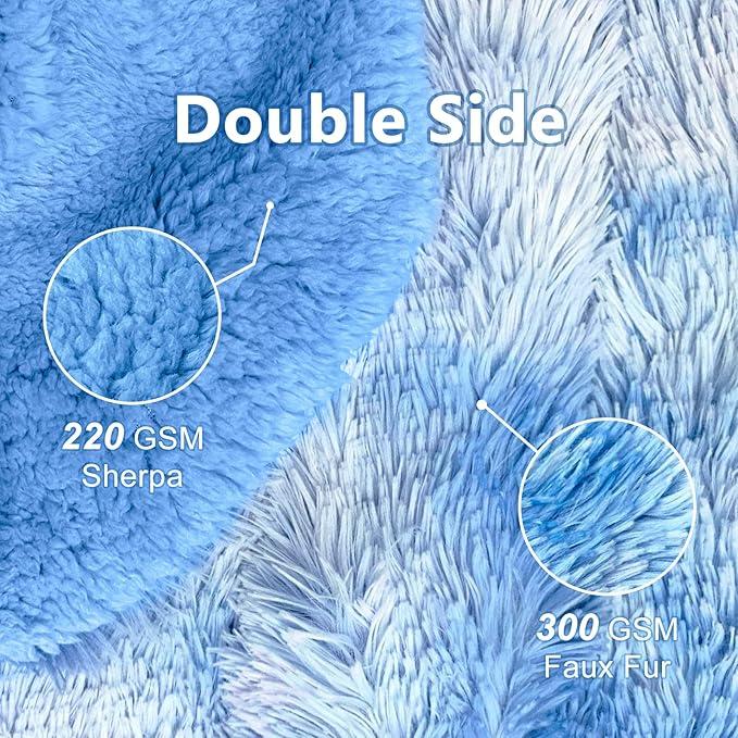 CASOFU Throw Blanket Fluffy Blanket Blue Faux Fur Throw Blanket Sofa Throw Thick Warm Sherpa Blanket for Bed Cozy Soft Fuzzy Blanket Winter 150 x 200 cm 3