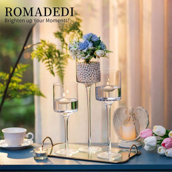 Romadedi Glass Tea Light Candle Holders：for Floating Pillar Living Room Candles Wedding Table Centrepiece Decoration Christmas Home Decor，3Pcs 3