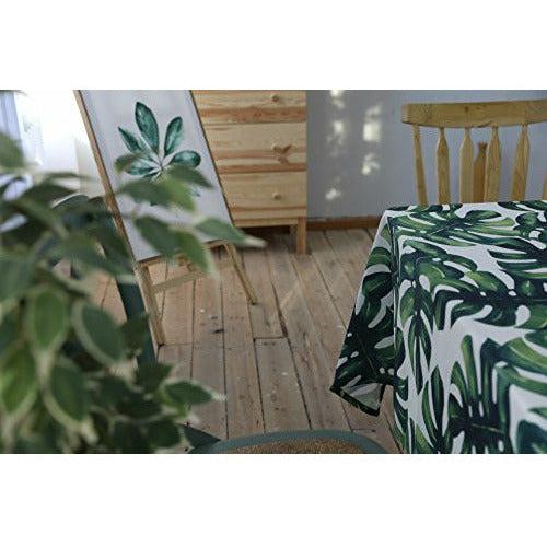 Drizzle Table Cloth Monstera Leaf Plant Palm Tree Rectangular Square Folding Table Cover Waterproof Polyester Cotton Country Garden for Kitchen Furniture (55 * 86in/140 * 220cm) 3