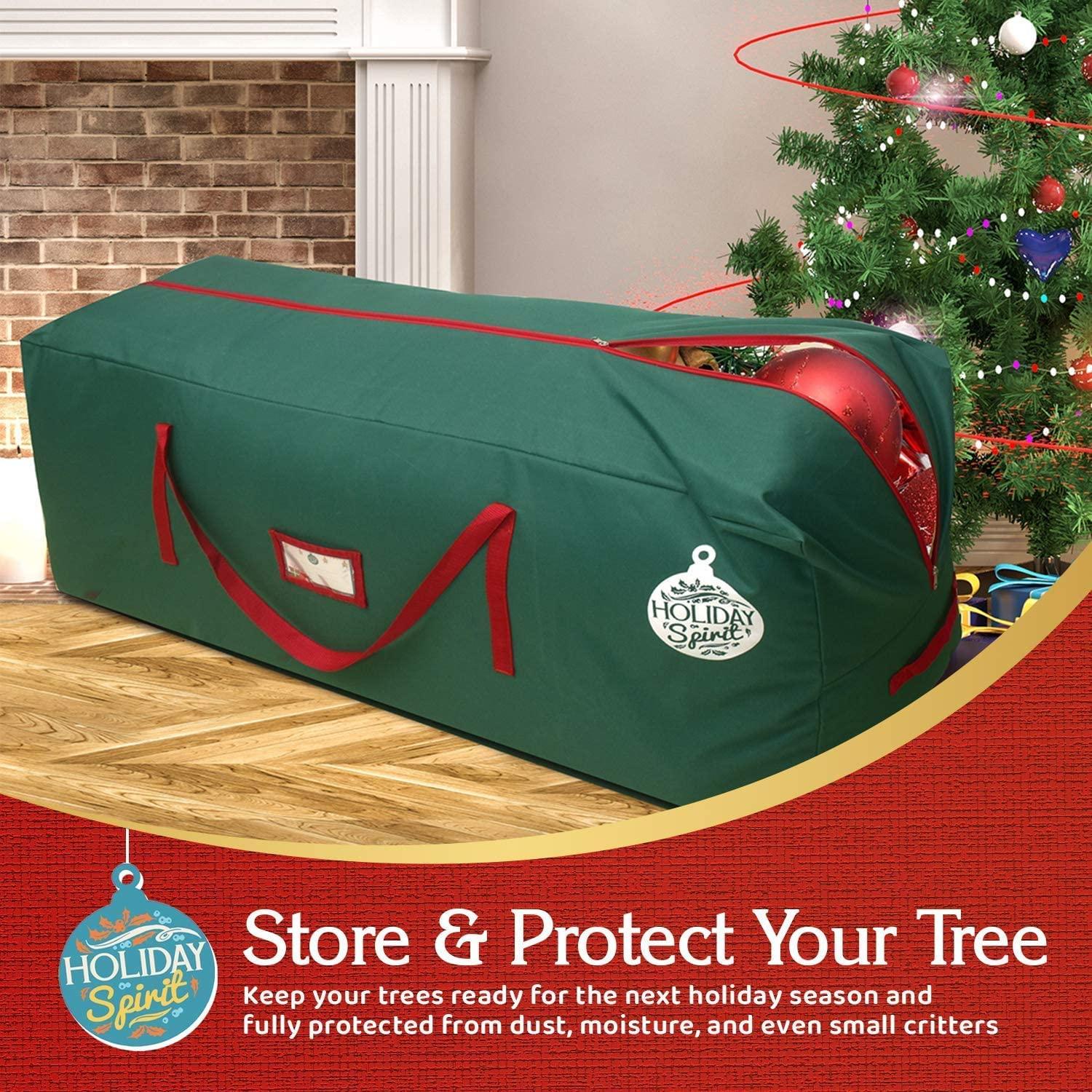 HOLIDAY SPIRIT Jumbo Christmas Tree Storage Bag in Green - Fits a 9Ft / 2.75M Tree - Premium, Heavy-Duty Oxford Fabric, Durable Reinforced Handles & Zipper - Waterproof, Protects Moisture & Dust 9