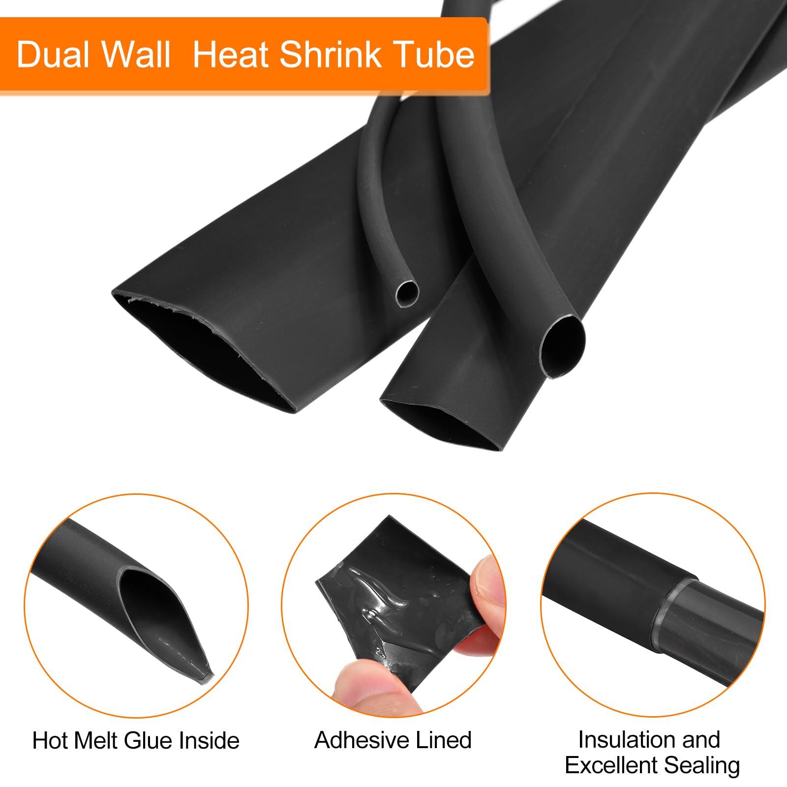 sourcing map Heat Shrink Tubing, 3:1 Ratio 5/8 Inch Diameter 50ft Adhesive Lined Dual Wall Heat Shrink Tube Waterproof Sealed Black 2