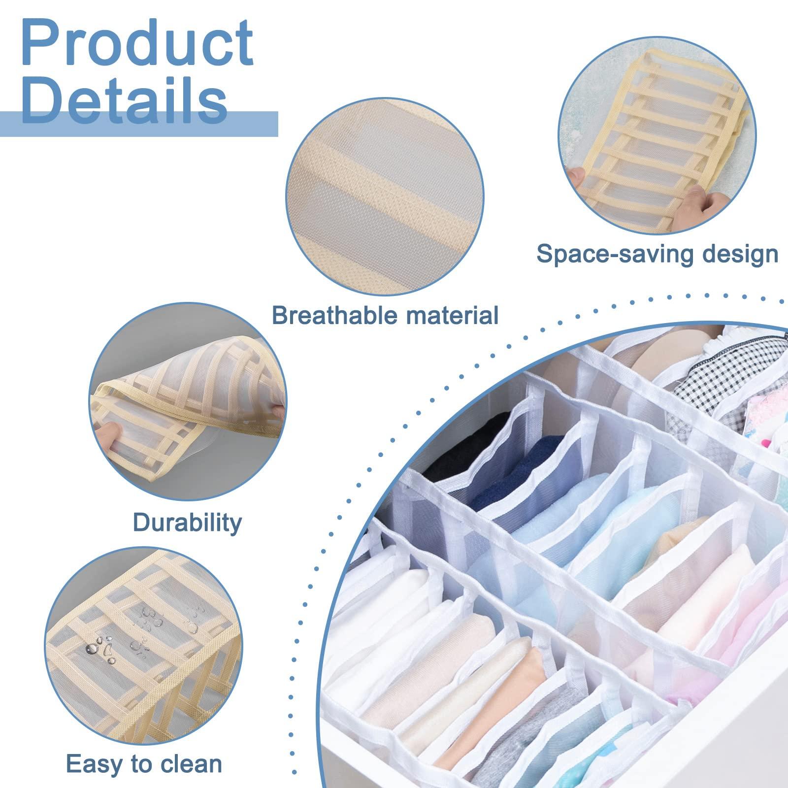 sourcing map Jeans Organizer for Closet, 3pcs Wardrobe Clothes Storage Box with 7 Compartments for Jeans, Sweater, T-Shirt, Underwear, Beige 2