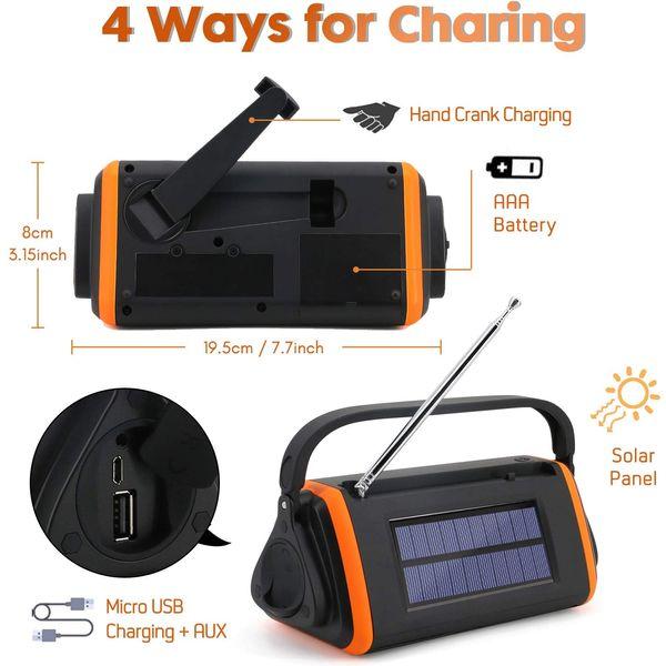 TKOOFN Hand Crank Emergency Radio FM AM, Portable Solar Generation Multifunction Outdoor LCD Display Novelty Radio USB Charge with 4000mAh as Power Bank/AUX Music Play/LED Torch/SOS Alarm 2