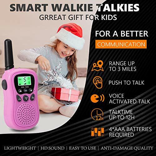 3 Pack Walkie Talkies for Kids, Toys for 3-12 Year Old Boys Girls, 8 Channels 2 Way Radio Toy with Backlit LCD Flashlight, 3 KM Range for Outdoor Adventures, Camping, Hiking (Pink & Green & Blue) 1
