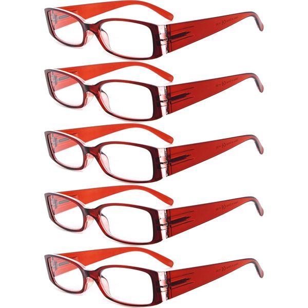 Eyekepper 5 Pairs Reading Glasses for Women Reading +2.00 Red Frame Reading Eyeglasses 0