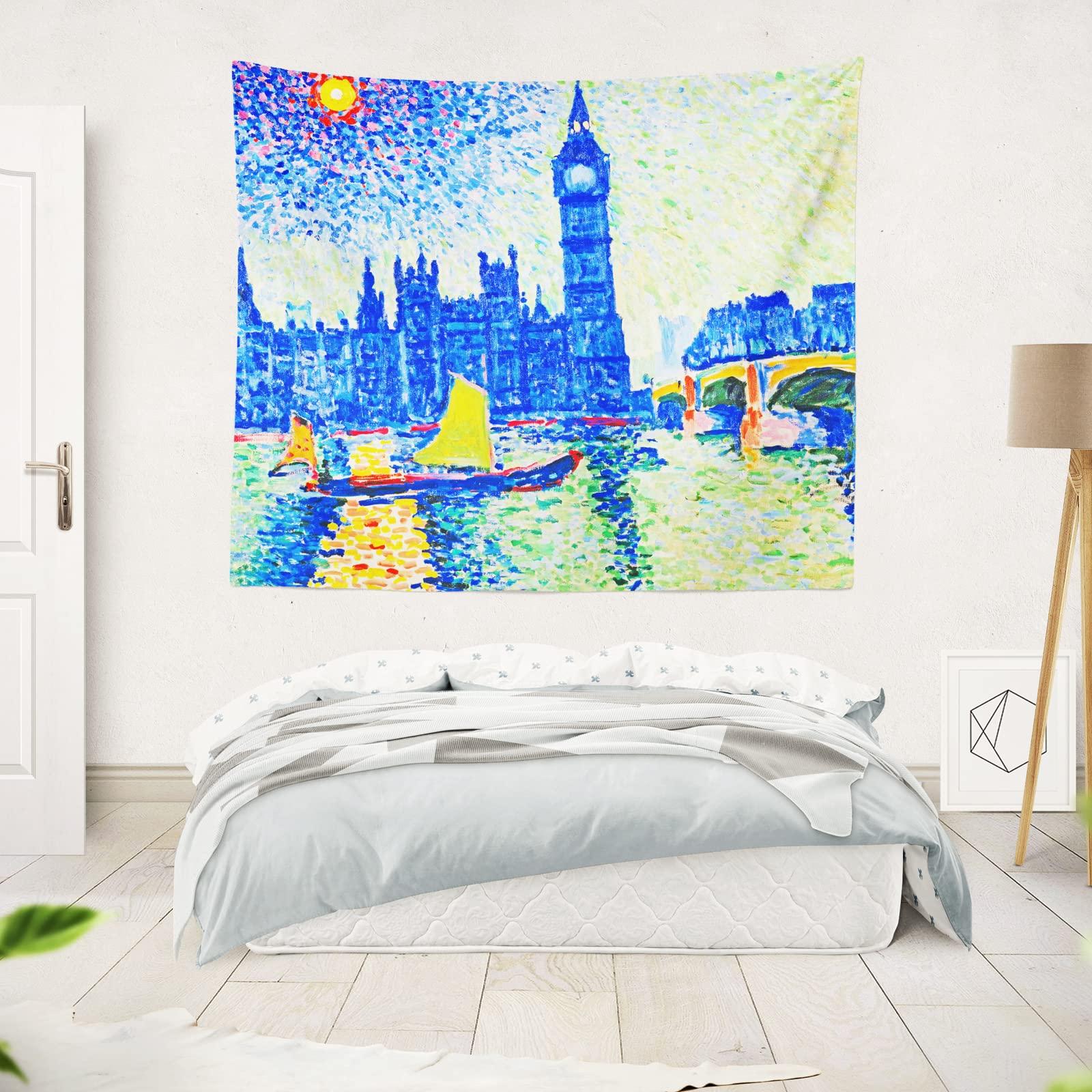 Berkin Arts Decor Tapestry for Wall Hanging Premium Polyester Fabric Backdrop Post-impressionism Impressionism Expressionism 59.1 x 78.7 Inch (Big Ben by Andre Derain) 4