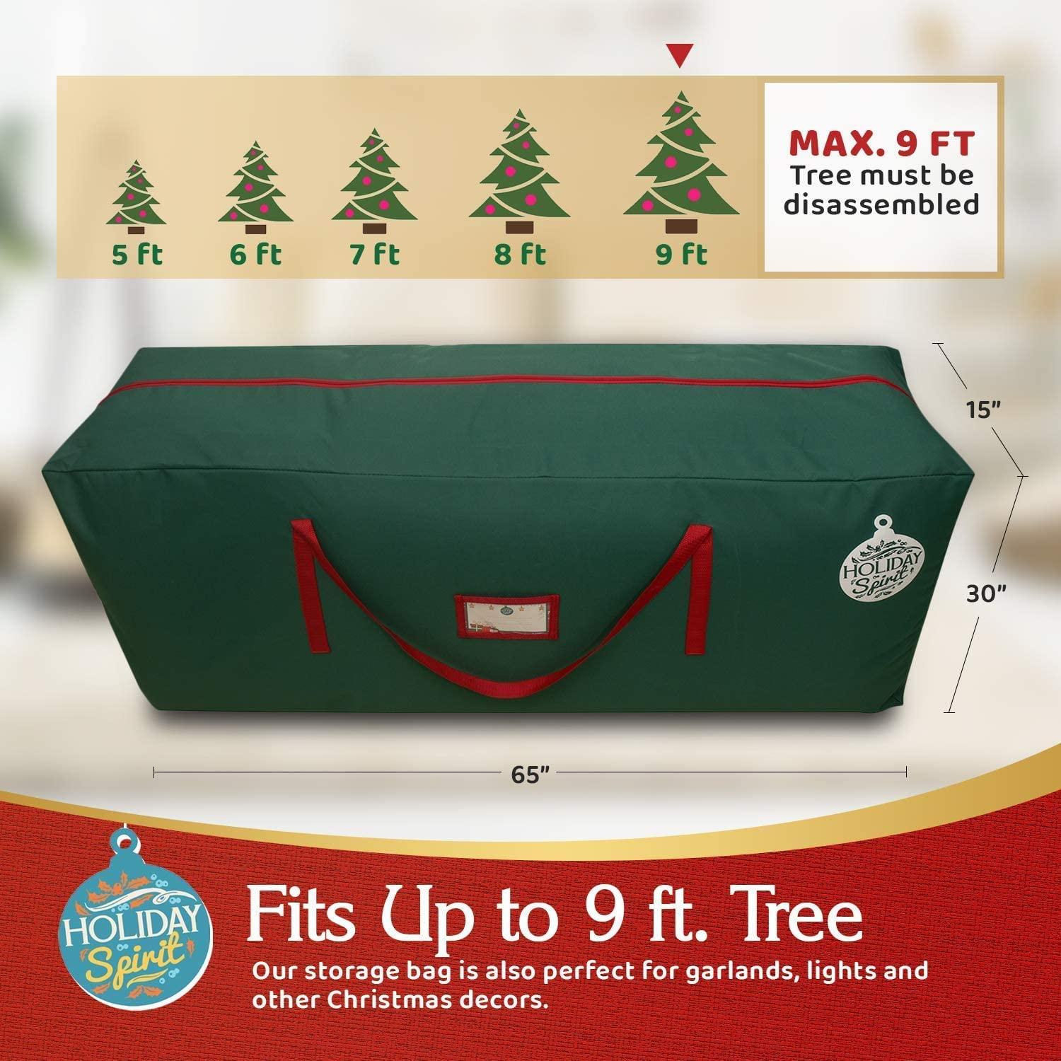 HOLIDAY SPIRIT Jumbo Christmas Tree Storage Bag in Green - Fits a 9Ft / 2.75M Tree - Premium, Heavy-Duty Oxford Fabric, Durable Reinforced Handles & Zipper - Waterproof, Protects Moisture & Dust 8