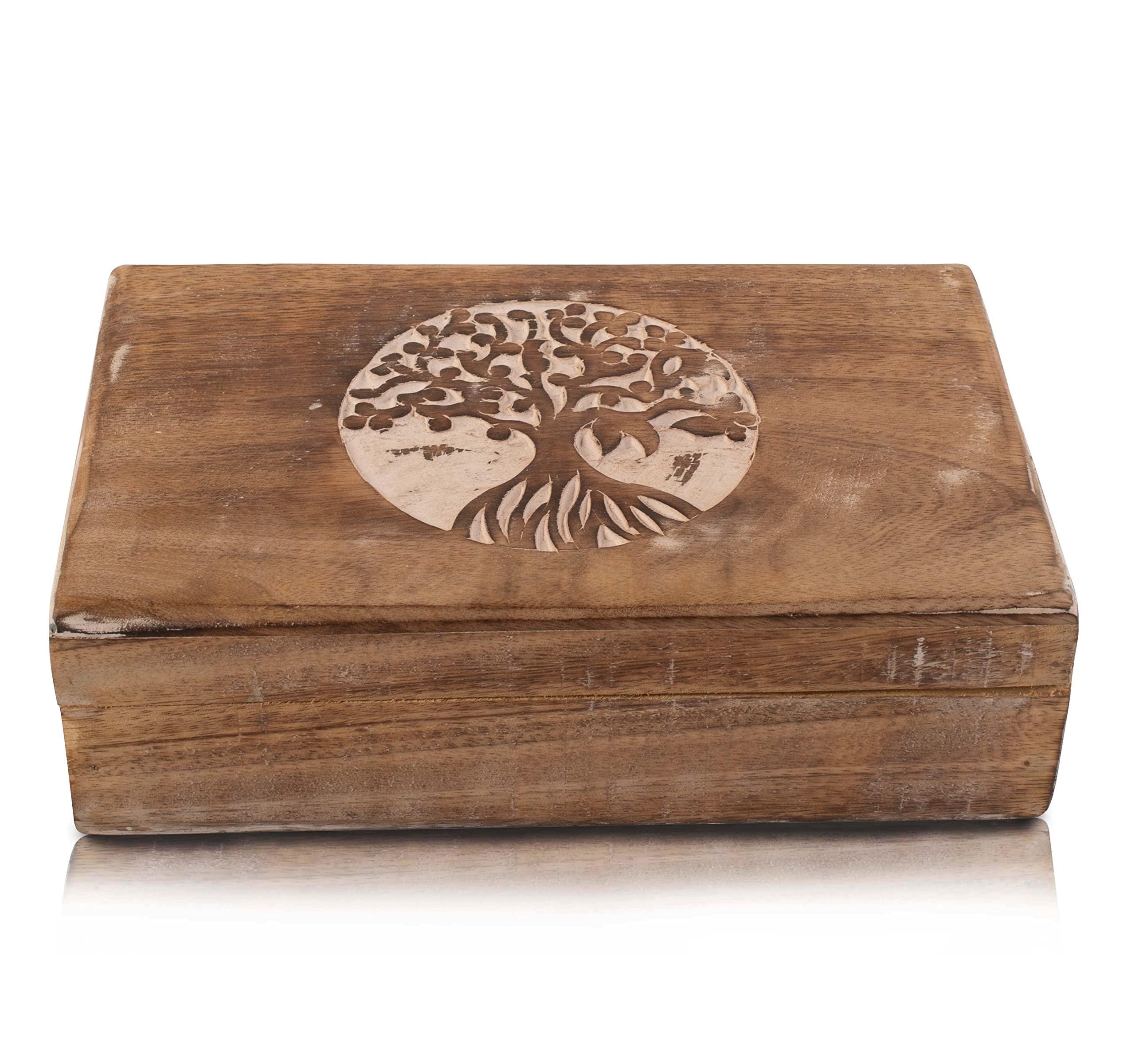 Great Birthday Gifts Handmade Decorative Wooden Jewellery Box Tree Of Life Carving Jewellery Organizer Keepsake Box Treasure Chest Trinket Holder Watch Box Storage Lock Box Housewarming Gift