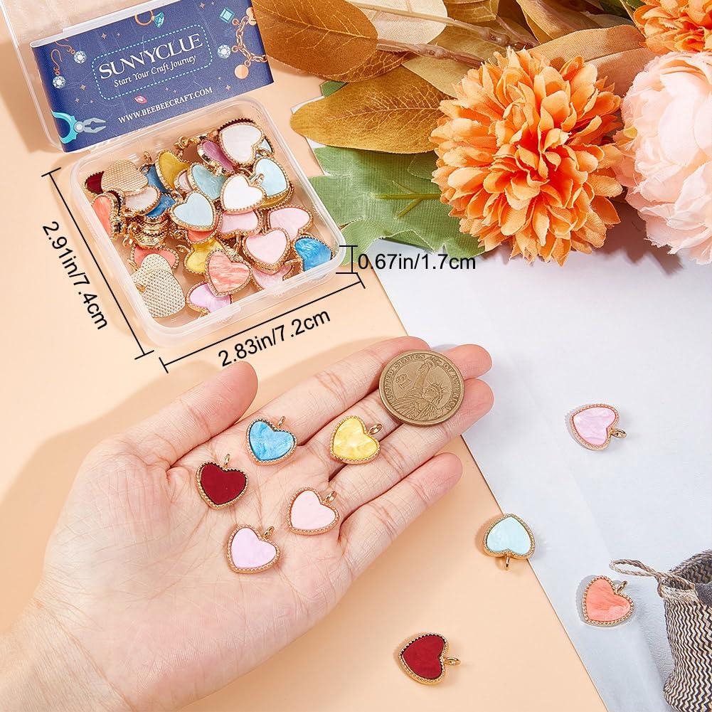 SUNNYCLUE 1 Box 48Pcs 8 Colors Mini Heart Charms Acrylic Heart Charm Acrylic Charms Sweet Valentine Mother's Day Love Charms for jewellery Making Charms DIY Earrings Bracelet Necklace Craft supplies 2