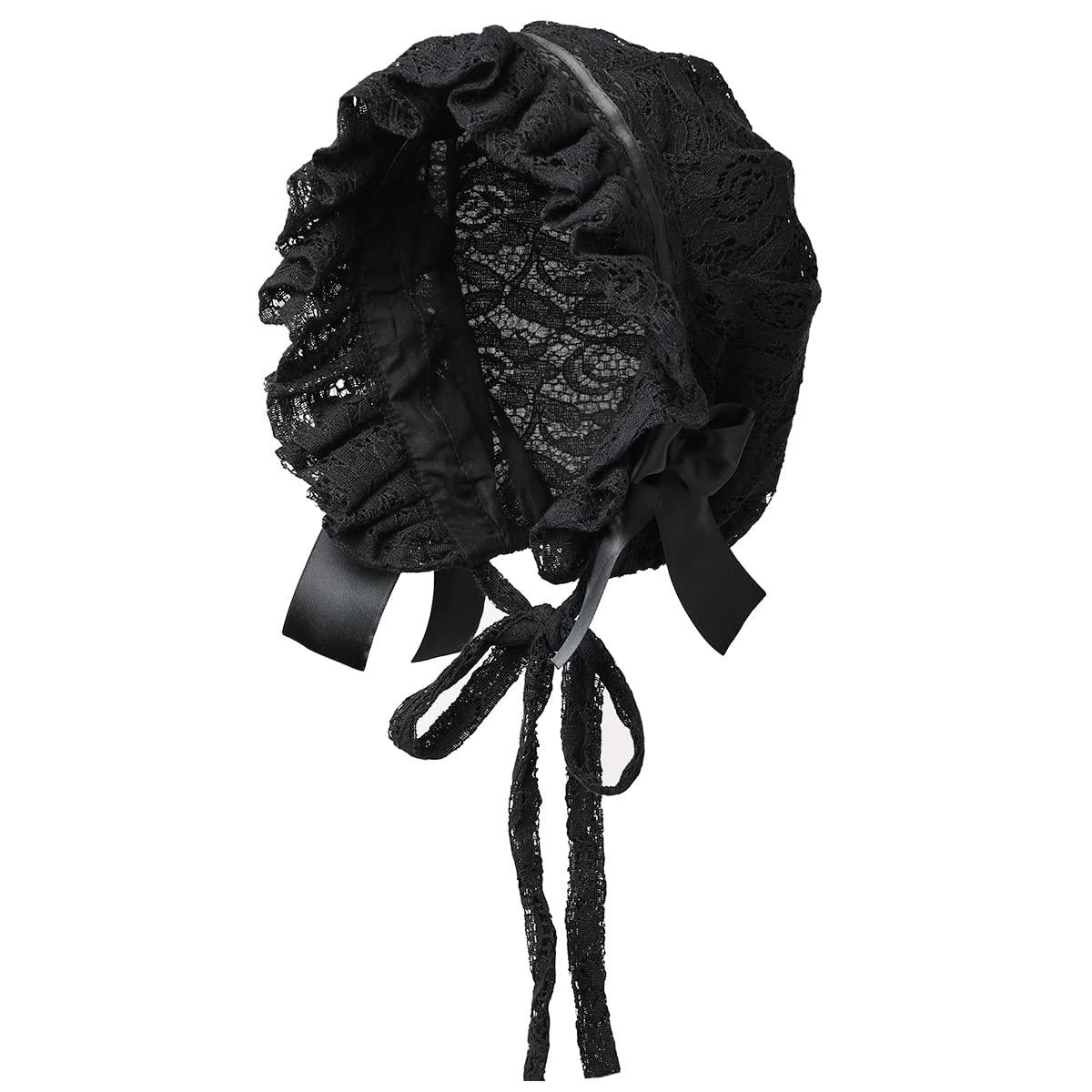 COSDREAMER Womens Victorian Bonnet Pioneer Colonial Pilgrim Bonnet Oversized Bonnet (Black)