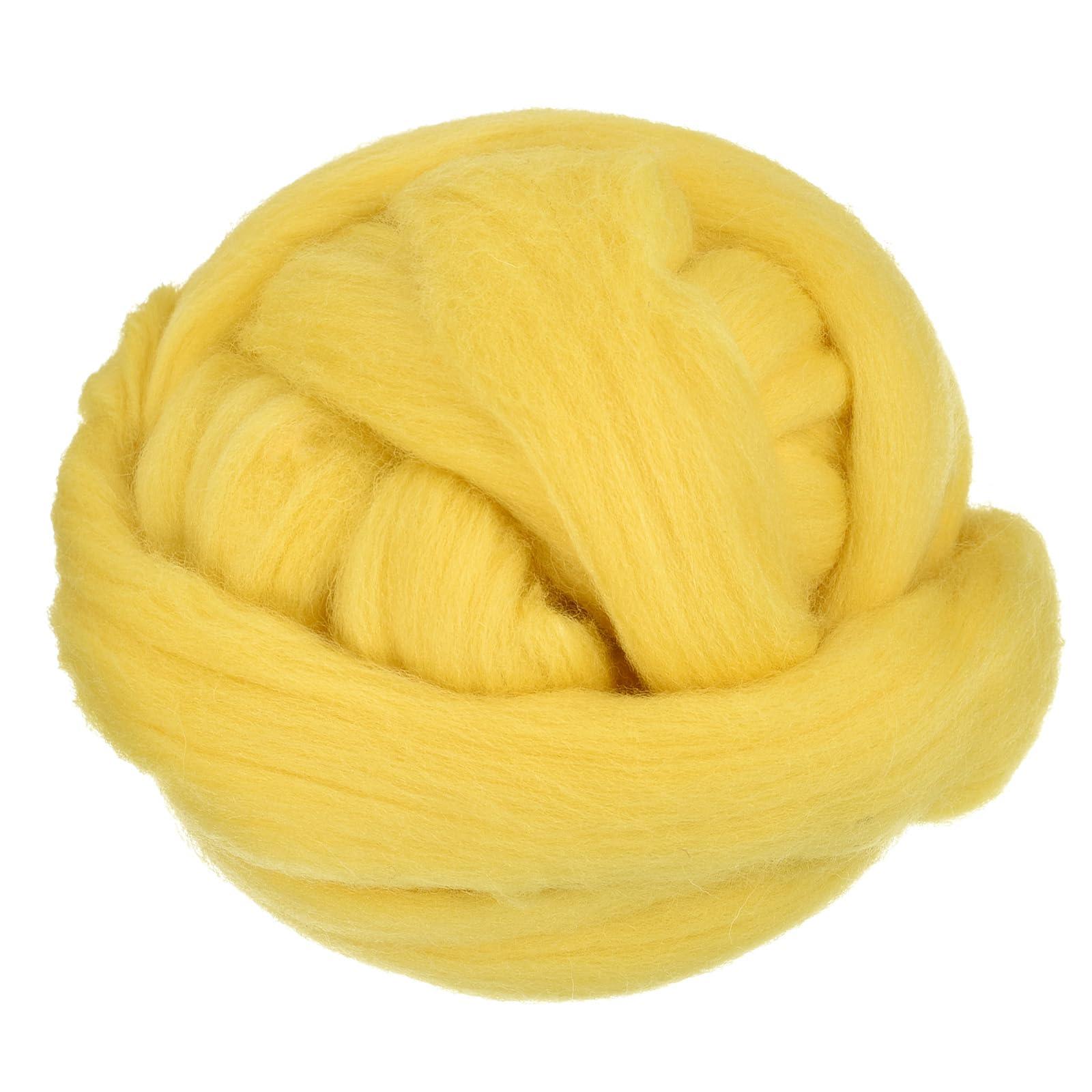 sourcing map Needle Felting Wool, 8.5 Oz Nature Fibre Wool Yarn Roving for Wet Felting, Handcrafts, DIY Materials (Lemon Yellow) 0