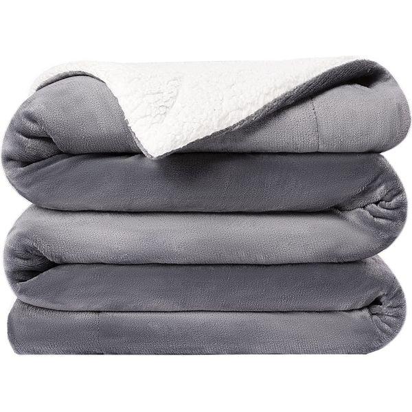 VOTOWN HOME Sherpa Fleece Blanket Queen Size, Comfy Fluffy Microfiber Solid Blankets for Bed and Sofa, Large Throw Blanket 220x240cm Grey 0