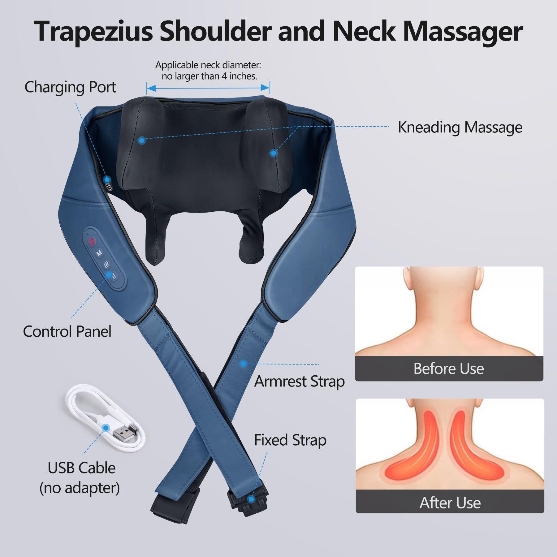 Neck Massager for Pain Relief Deep Tissue, Shiatsu Neck and Back Massager with Heat, Cordless Kneading Neck Massager with Heat, Protable Electric Massage for Shoulder, Neck and Upper Back 1