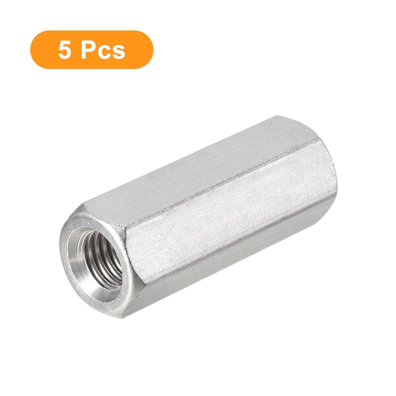 sourcing map M12 x 1.75-Pitch 50mm Length Coupling Nuts, 5pcs 304 Stainless Steel Metric Hex Rod Coupling Nuts 2