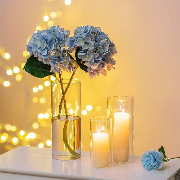 Romadedi Glass Hurricane Candle Holder - 3Pcs Pillar Candle Holder Flower Vase for Pillar Floating Tea Light Candles for Christmas Table Centerpiece Decorations Dining Living Room Home Decor 3