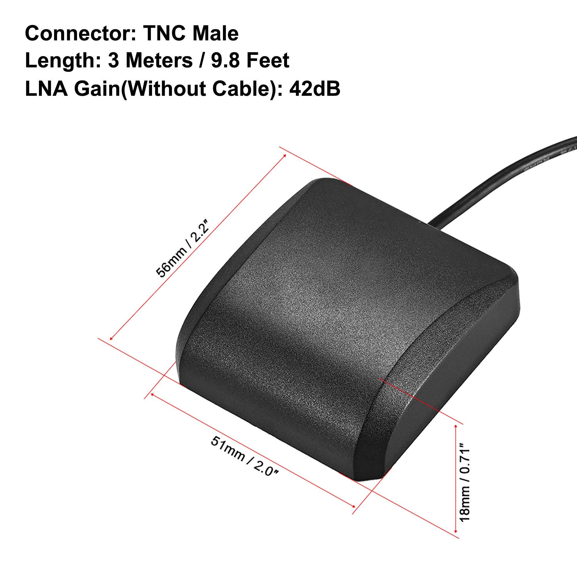 sourcing map GPS Active Antenna for GNSS TNC Male Plug 42dB Aerial Connector Cable with Magnetic Mount 3 Meters Wire L 4