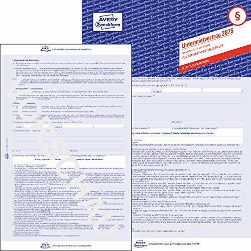 AVERY Zweckform 2875 Sub-Lent Contract for Houses and Houses (Agreement with Deposit, 5 Pages Form A4 Self-Copying) Pack of 5 Blue 2