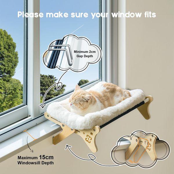 MEWOOFUN Large Cat Window Hammock Wood and Metal Frame 65x40cm Cat Window Bed for 2 Cats - Sturdy & Adjustable Cat Hammock for Windowsill, Bedside, Drawer and More, Beige 4