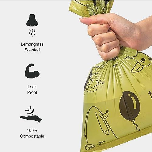 Dog Poop Bags 100% Compostable by FUR SE | 135 bags, 9 rolls of 15 | Scented with Lemongrass Oil, XL and Strong, Artist's Illustrations, Water Proof, Dog Waste Bags, Dispenser Compatible 3