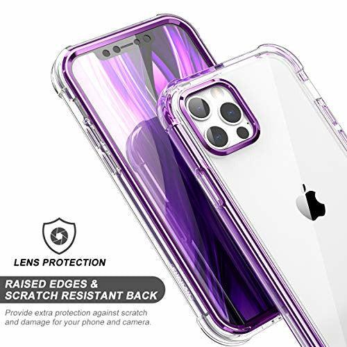 SURITCH Clear Case for iPhone 12 Pro Max 6.7"?Built in Screen Protector? 360 Full Body Hybrid Protection Hard Shell+Soft TPU Rubber Purple Bumper Rugged Case for iPhone 12 Pro Max 6.7 inch 2