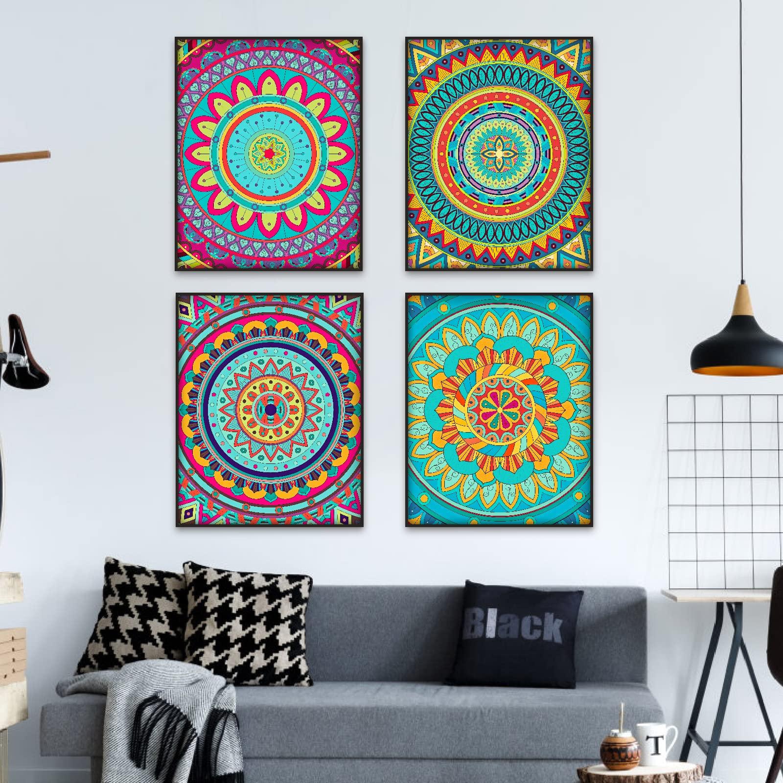 Berkin Arts Wall Art Unframed Prints Giclee Art Paper Set of 4, 11x14 inch Mandala Artwork, Bathroom Decoration Flower Floral Modern Abstract Colorful Decor Good Packing Gift for Women Posters 2