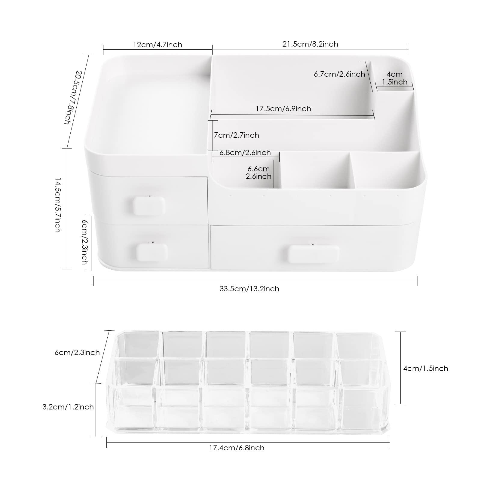 Makeup Organiser With Drawers White Cosmetic Skincare Organisers With 12 Slots Lipstick Organisers Makeup Storage Box for Desktop Bathroom Gifts For Women 33.5 * 20.5 * 14.5CM 1