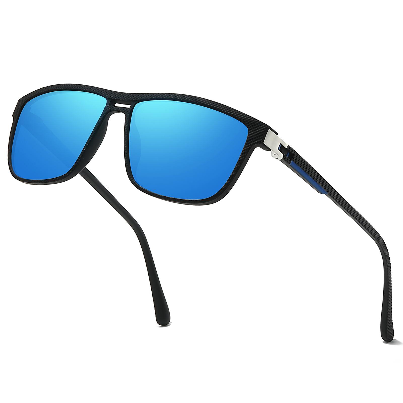 SODQW Polarised Sunglasses Mens: Rectangle Double Bridge Shades with Timeless UV400 Protection Classic Ultra Light Flexible TR90 Frame Sunglasses