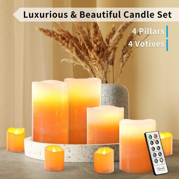 Furora LIGHTING LED Flameless Candles with Remote - Battery-Operated Flameless Candles Bulk Set of 8 Fake Candles - Small Flameless Candles & Christmas Centerpieces for Tables, Orange 1