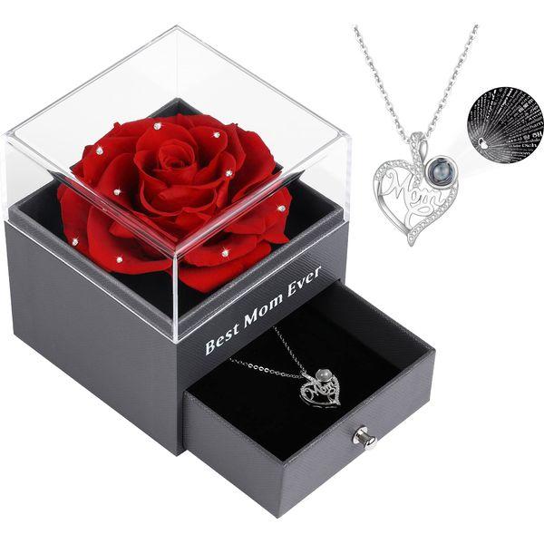 Faneeyo Mothers Day Rose Gifts for Mum,Preserved Real Rose with I Love You Necklace 100 Languages,Mum Gifts from Daughter Son, Birthday Gift for Mum,Tifny blue