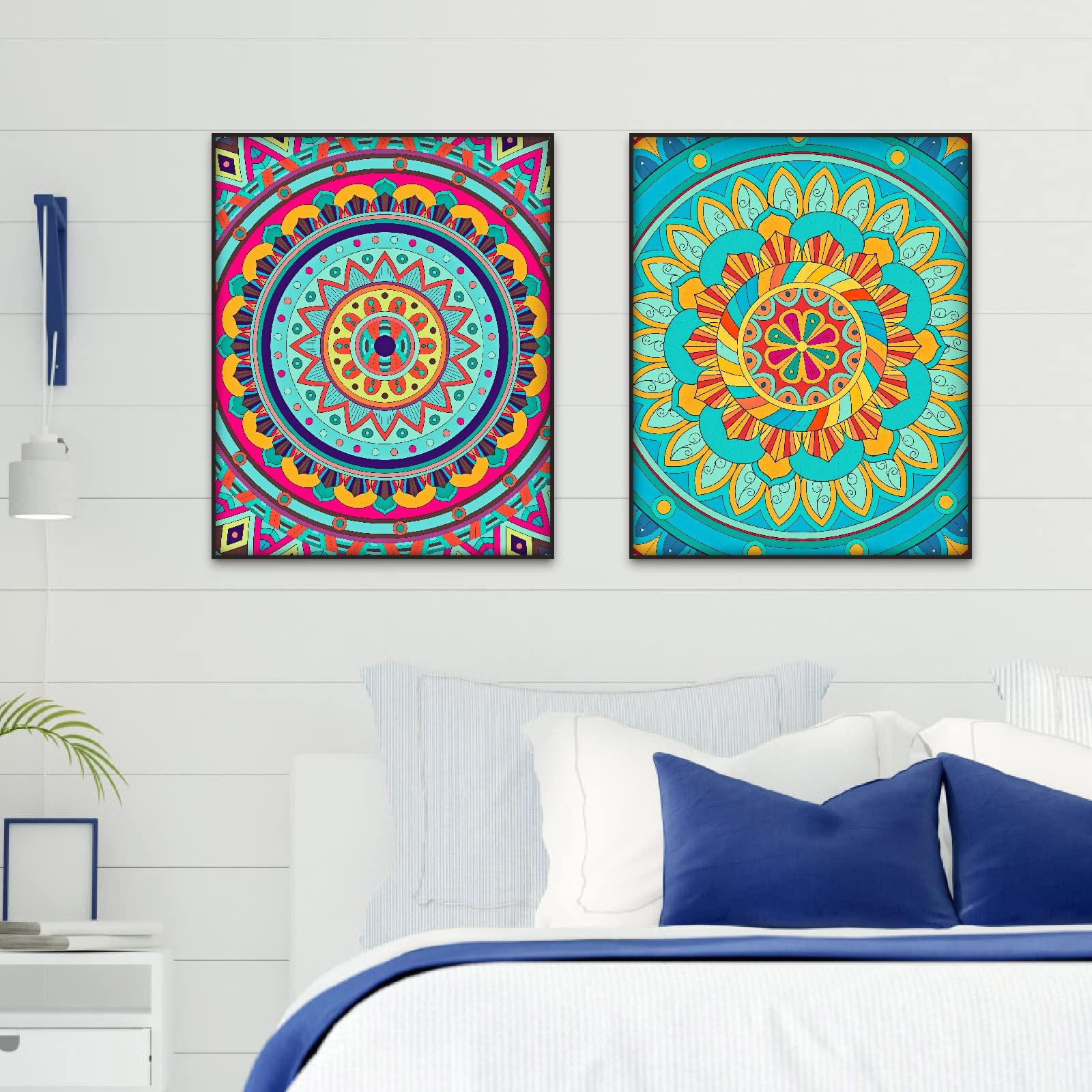 Berkin Arts Wall Art Unframed Prints Giclee Art Paper Set of 4, 11x14 inch Mandala Artwork, Bathroom Decoration Flower Floral Modern Abstract Colorful Decor Good Packing Gift for Women Posters 4