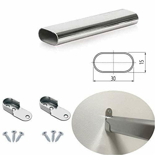 Oval Rail Wardrobe Polished Chrome Hanging Tube Metal Closet Organizer Cut to Size + END SUPPORTS and SCREWS (500mm (0.5m) ~19.7?) 0