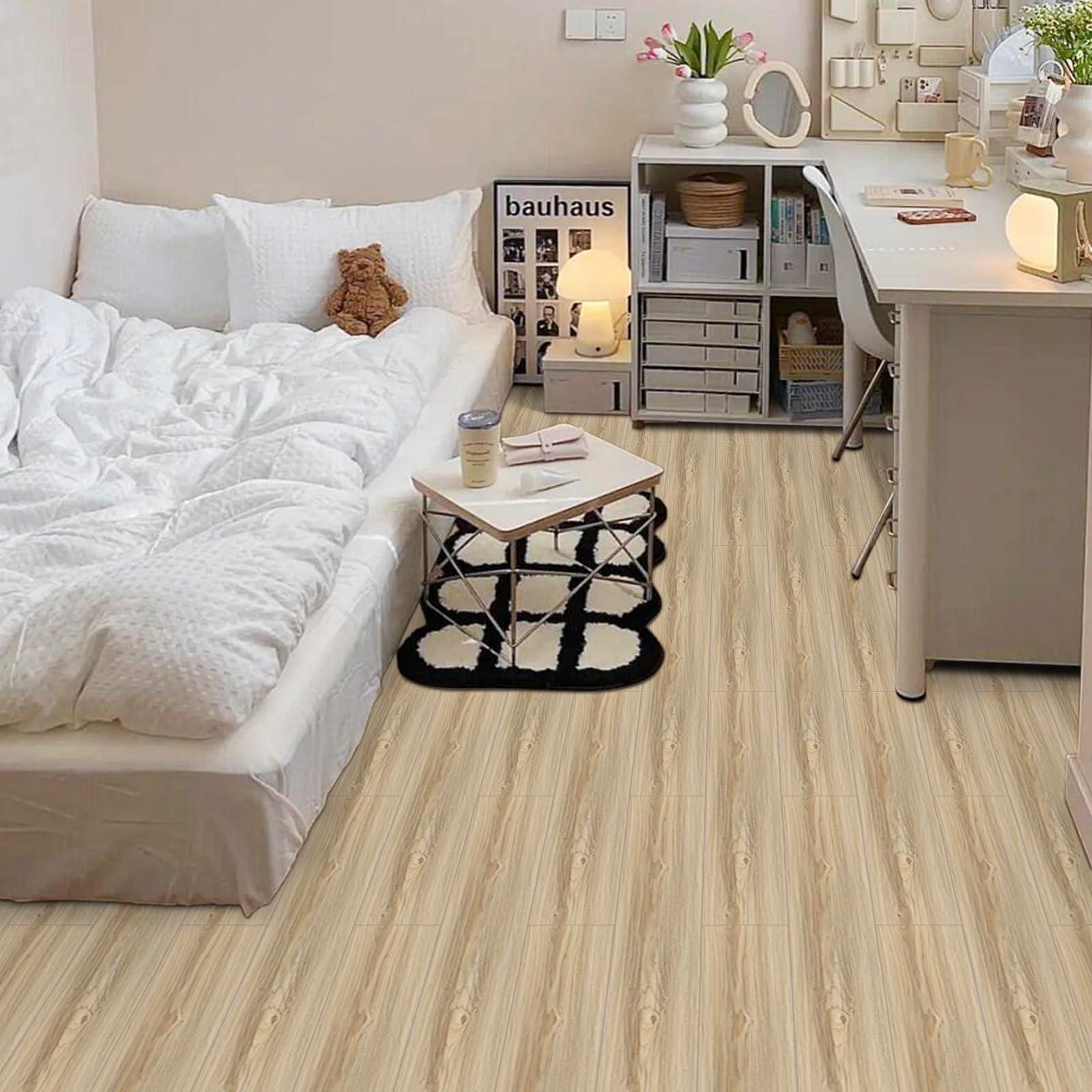 Elffloor Self Adhesive Floor Planks, Floor Tiles Self Adhesive, Vinyl Flooring Waterproof Peel and Stick for Kitchen Bathroom Living Room Wood PVC 90X15cm 1