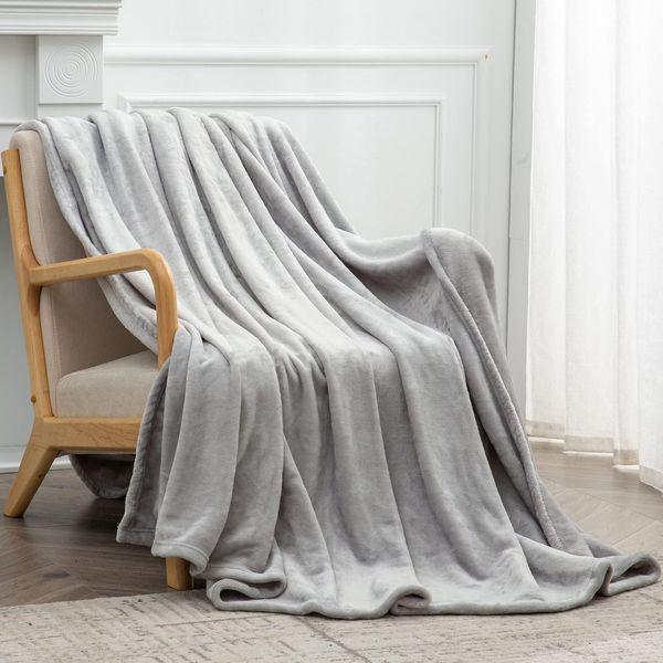 softan Soft Fleece Throw Blanket Light Grey Snugly Bed Throws Fluffy Warm Flannel Throws for Sofa, Couch,Bedroom, Travel, Camping, Double Size,150x200cm 1