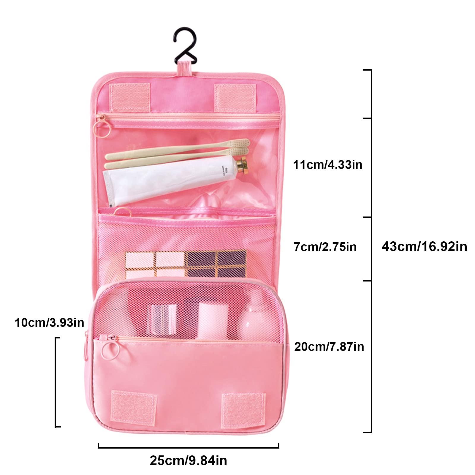 Hanging Toiletry Bag, Travel Wash Bag for Women Portable Folding Cosmetic Organizer Large Capacity Girls Makeup Bag Waterproof Shower Bag with Separate Compartment, Pink 1