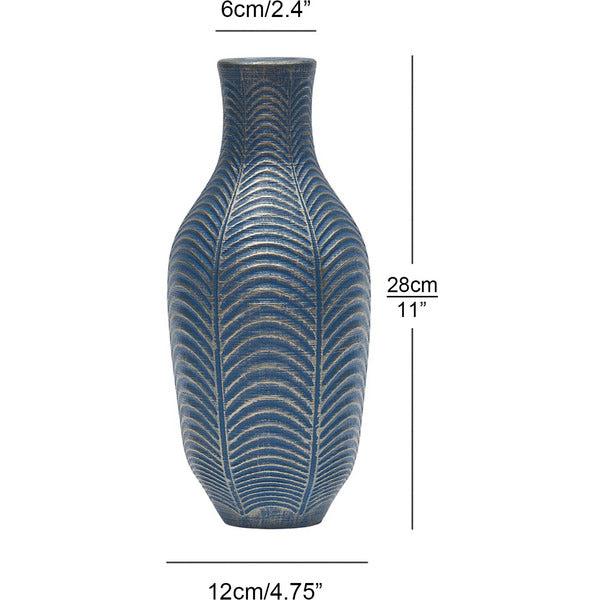 Suanti Matte Blue Flower Vase,Decorative Leaf Pattern Vase 28.5cm Tall for Living Room,Bedroom,Office,Table,Floor,Shelf,Farmhouse Home Decor,Handmade Resin Wedding Centerpiece Vase,Housewarming Gift 4