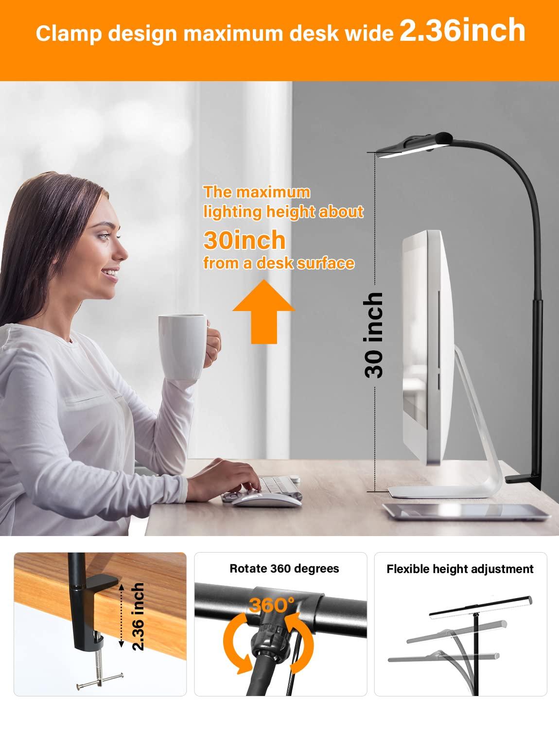 Kangtaixin LED Desk Lamp with Clamp - Eye Care Office Dimmable Table Light 5 Brightness Levels & 5 Color Modes Adjustable USB Study Lamps for Reading,Craft,Work 6