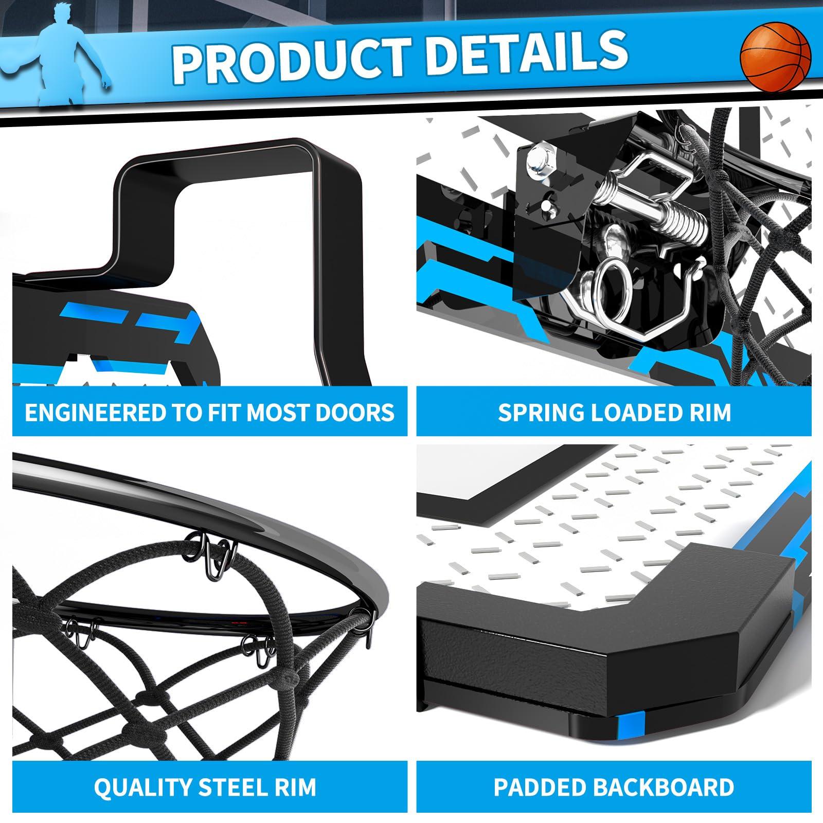 Doloowee Basketball Hoop Indoor, Kids Basketball Hoop with 4 Balls, Over The Door Basketball Hoop for Kids and Adults, Basketball Toy Gift for Boys Girls Age 3 4 5 6 7 8 9 10 11 12 Years 3