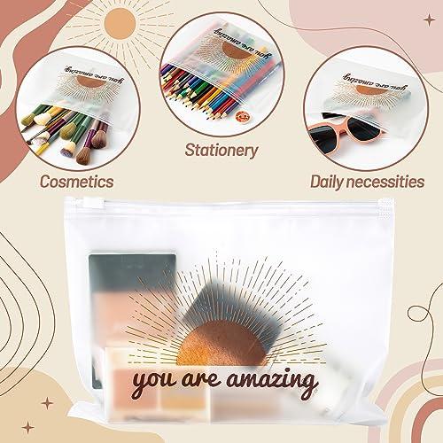 100PCS Boho Cosmetic Bag EVA Inspirational Makeup Bag Sun Shaped Makeup Bags Waterproof Travel Pouch Bag Portable Zipper You are Amazing Encouragement Birthday Gift Inspirational Gifts for Women 2