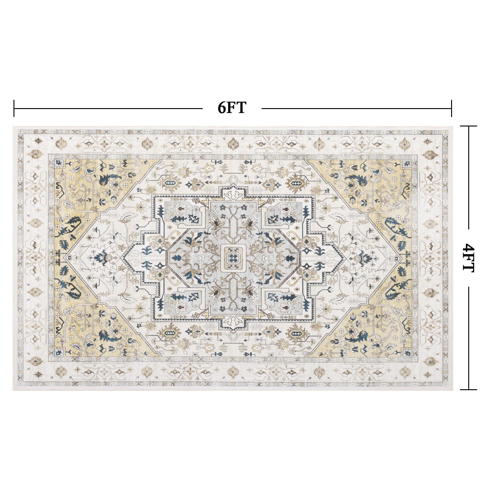 Carvapet Hallway Runner Rug 120x180cm Non Slip Long Carpet Floor Mat Washable Thin Area Rug Atrium Vintage Medallion Floor Rugs for Living Room Corridor Kitchen(Yellow Green) 1