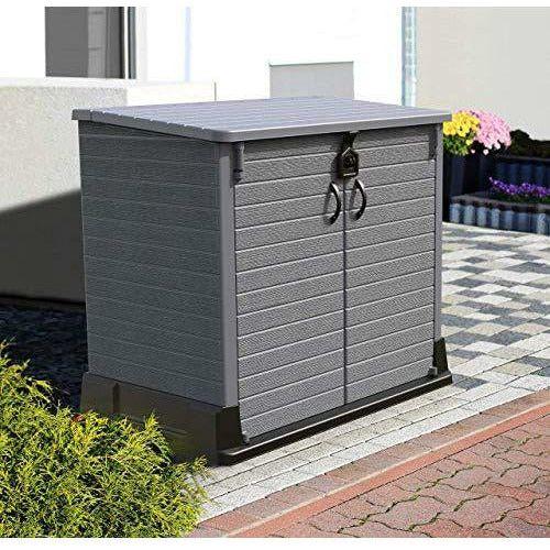 Duramax Cedargrain StoreAway 850L Plastic Garden Storage Shed - Outdoor Storage Bike Shed - Durable & Strong Construction - Ideal for Tools, Bikes, BBQs & 2x 120L Garbage Bins, 130 x 74 x 110 cm, Grey 2