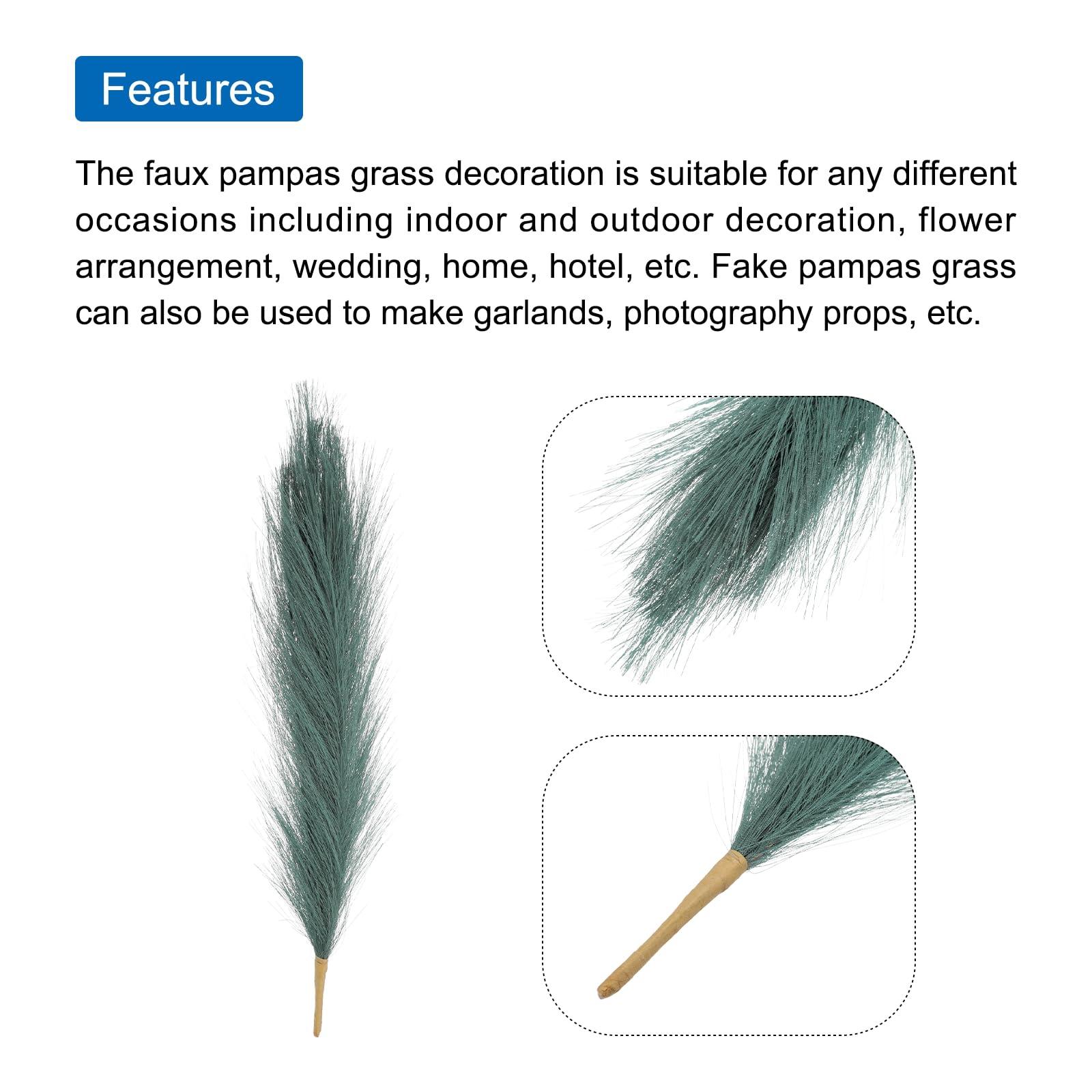 sourcing map 8Pcs Pampas Faux Grass,Tall 17.7"/45cm Fake Fluffy Pampas Grass Decor for Living Room Party Wall Vase Wedding Decoration,Dark Green 3