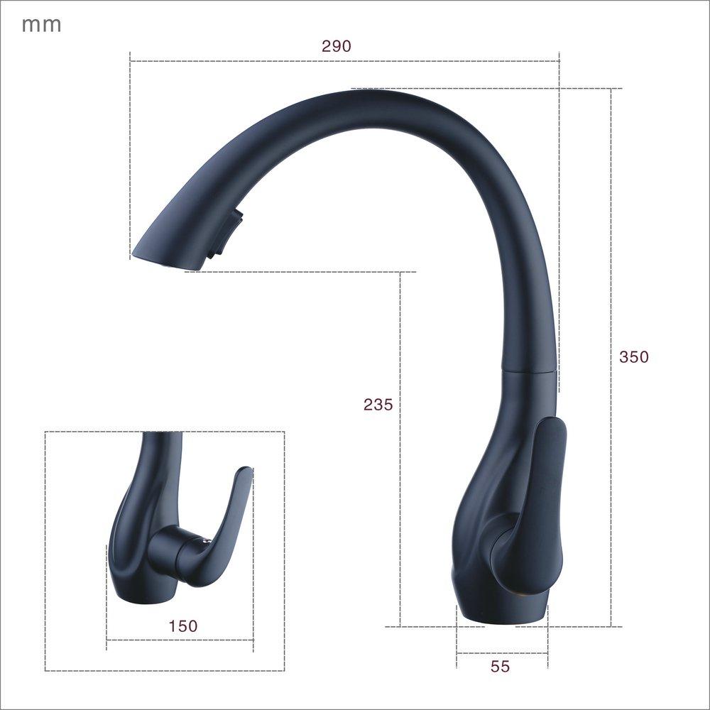 Beelee BL1749B Professional Single Lever Painting Black Pull Out Sprayer Kitchen Taps, Commercial Deck Mounted Kitchen Pull Down Taps 7