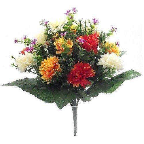 Artificial Flowers 41cm Spikey Chrysanthemum Mixed Bush (2 Bunches, Orange Red & Cream) 0