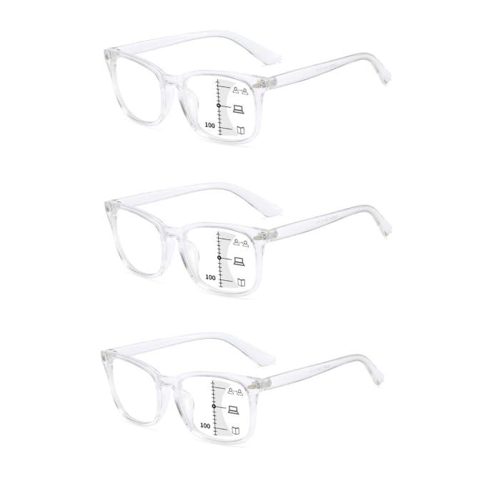 Suertree Bifocal Glasses 3 Pack Blue Light Filter Reading Glasses Anti Blue Light Readers Multifocal Vision Correction Glasses Women Men Clear 3.5X