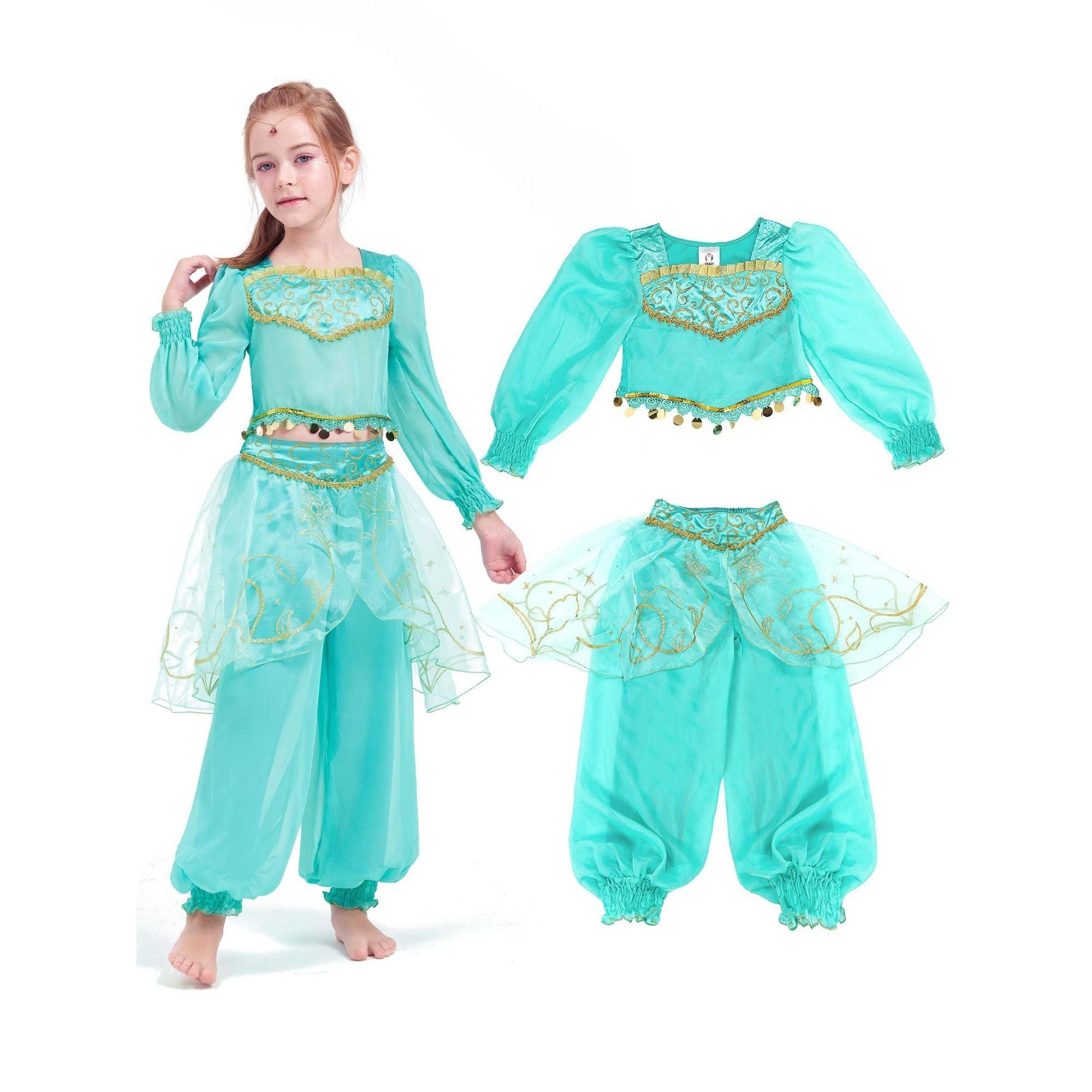 IKALI Girls Jasmine Costume Classic Princess Dress Toddler Gift Fancy Dress Up for Halloween Birthday Party 3-4Y 1