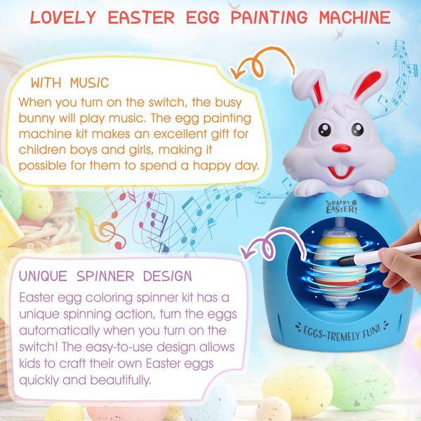 Easter Eggs Decorating Kit for Kids, DIY Painting Easter Egg Hunt Spinner Crafts, Motorized Music LED Lights Bunny Egg Toy Set, with 3 PCS Colorful Markers Plastic Eggs, Gifts for Boys Girls 3-12+ 3