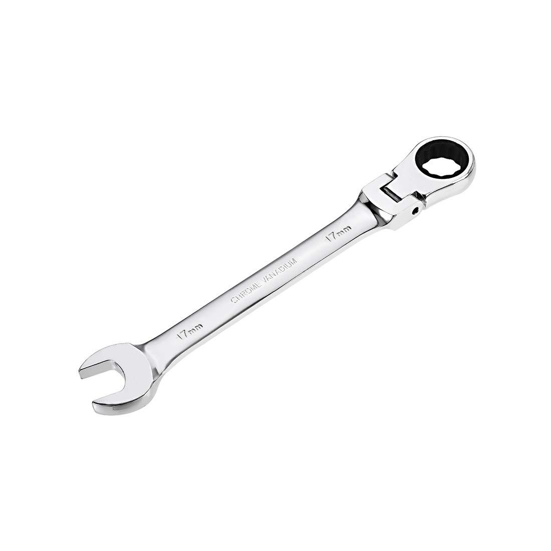 sourcing map 17mm Flex-Head Ratcheting Combination Wrench Metric 72 Teeth 12 Point Ratchet Box Ended Spanner Tools, Cr-V